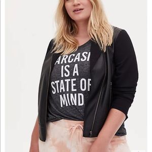 BLACK FAUX LEATHER & PONTE MOTO JACKET